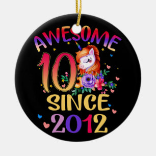 Barn 10:e Födelsedagsfesten Cute Unicorn Girl 10-å Julgransprydnad Keramik
