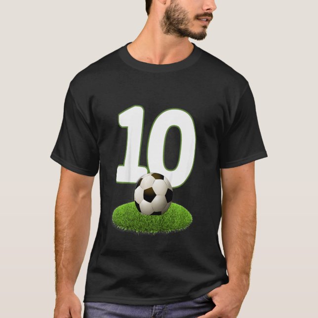 Barn 10:e födelsedagskorgen 10 års fotboll för fot t shirt (Framsida)