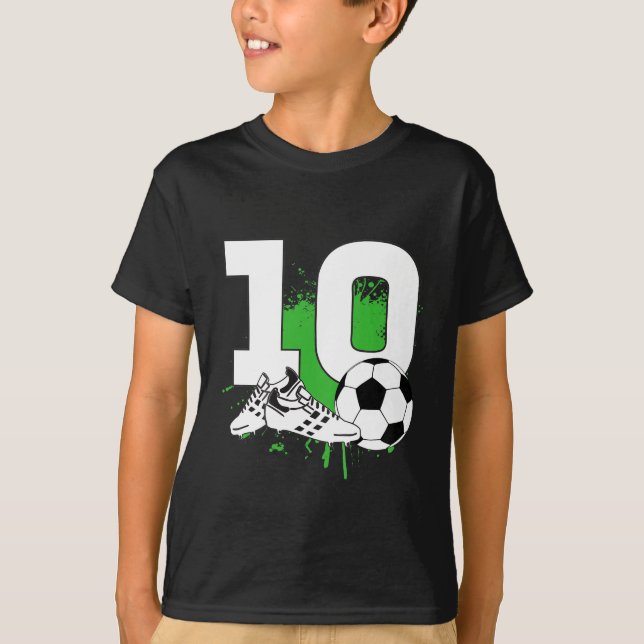 Barn 10:e födelsedagskorgen 10 års fotboll t shirt (Framsida)