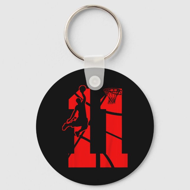 Barn 11 år gammal 11:e bysketbyll Birthday Partyth Nyckelring (Framsida)