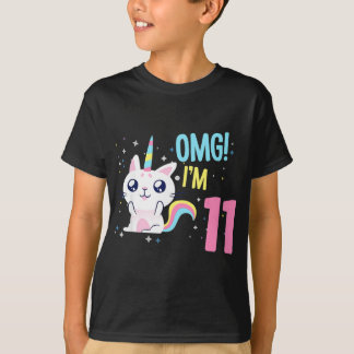 Barn 11 år gammal fågeldagskvinna Unicornkatt T Shirt