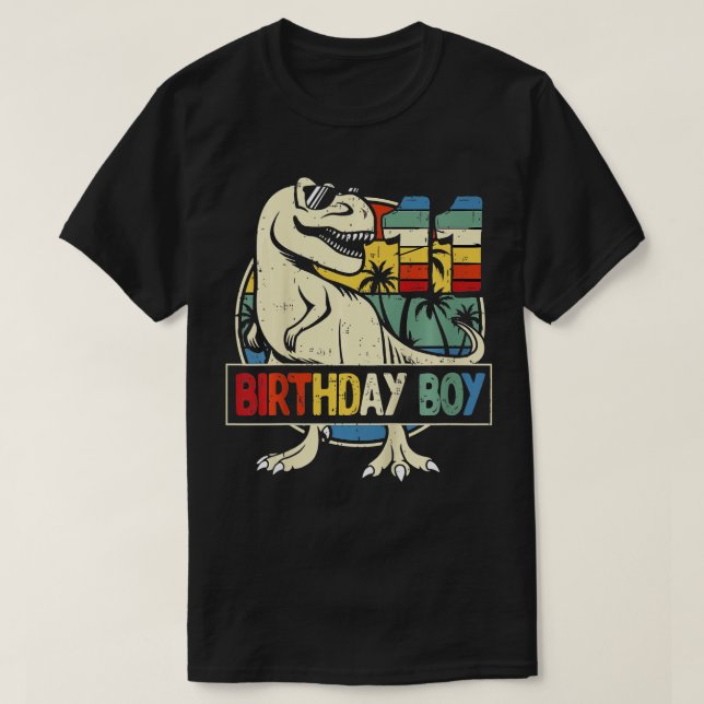 Barn 11:e födelsedagspojken Dino Rex Dinosaur Boys T Shirt (Design framsida)