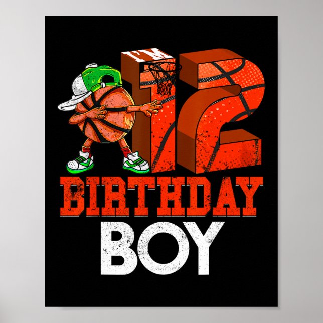 Barn 12 år gammal basketboll dabbing 12:e födelsed poster (Framsidan)