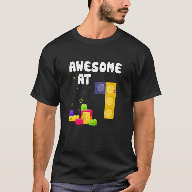 Barn 1:a födelsedag Bygger Bricks Fantastisk 1 T Shirt (Framsida)