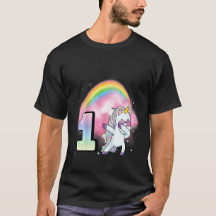 Barn 1:a födelsedag Dabbing Party Unicorn Girl 1 Y T Shirt