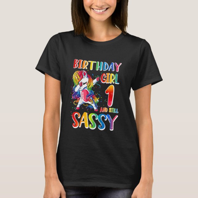 Barn 1:a födelsedag Flicka Dabbing Unicorn 1 Years T Shirt (Framsida)