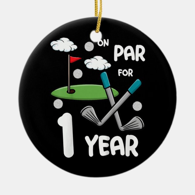Barn 1:a födelsedag Golf Funny Golfer 1 år gammal Julgransprydnad Keramik (Framsidan)