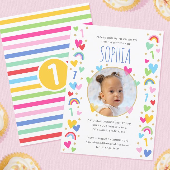 Barn 1:a födelsedag Gult för ruttdukar för matarfo Inbjudningar (Skapare uppladdad)