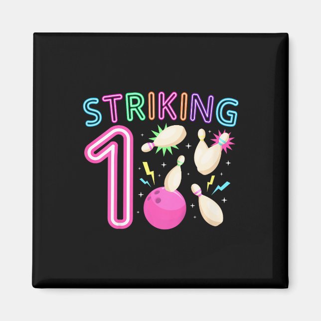 Barn 1:a födelsedag Party Bowling Flicka 1 år gamm Magnet (Framsidan)