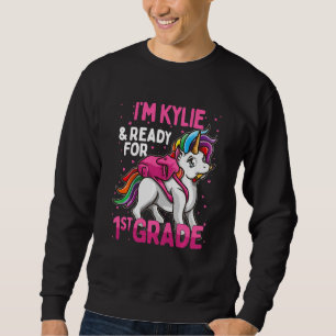 Barn 1:a grader Unicorn Jag är Kylie och Redo för Lång Ärmad Tröja