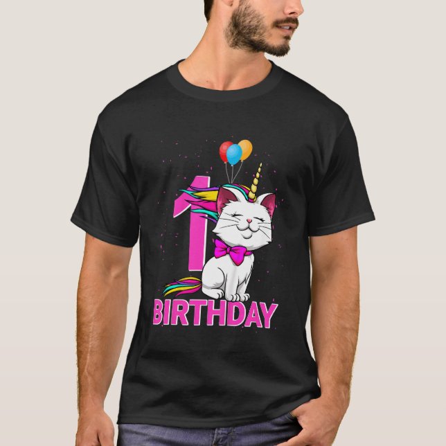 Barn 1 Birdday Girl Caticorn Cute Cat Kärlek T Shirt (Framsida)