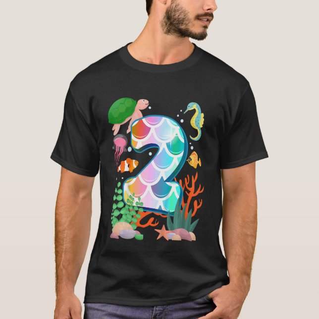 Barn 2:a födelsedag Fisketra Aquarium Undervatten  T Shirt (Framsida)