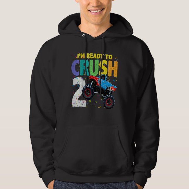 Barn 2 år gammal andre födelsedag Monster Lastbil  Hoodie (Framsida)