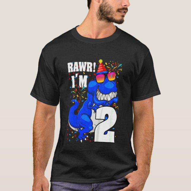 Barn 2 år gammal Rawr.. Jag är 2:a födelsedagspojk T Shirt (Framsida)