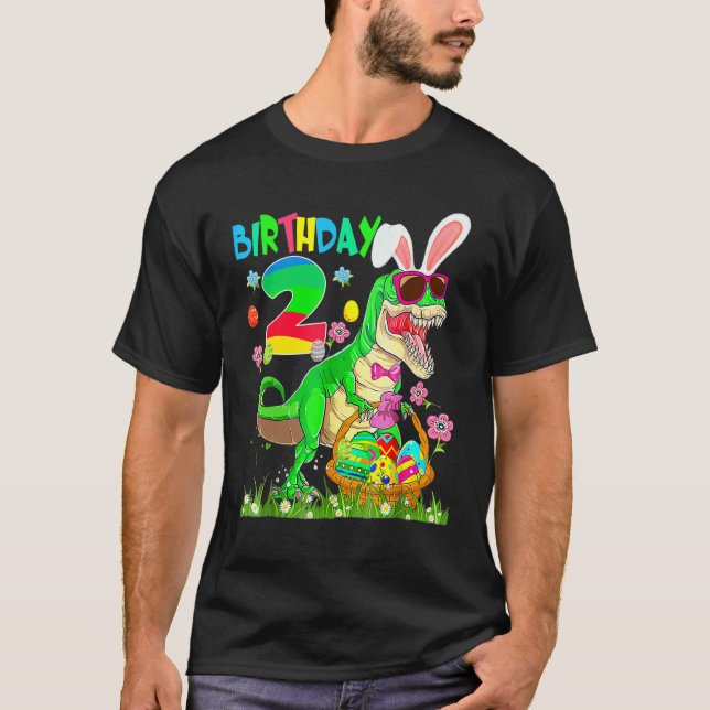 Barn 2 år gammal T Rex Dinosaur Påskhare Egg 2n Shirt (Framsida)