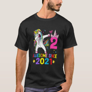 Barn 2 år gammal Unicorn Dabbing 2:a födelsedagsfl T Shirt