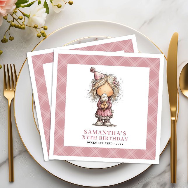 Barn 2-års födelsedag Whimsy Roligt Excentrisk Fli Pappersservett (Kids 2nd Birthday Whimsy Funny Quirky Girl Napkin)