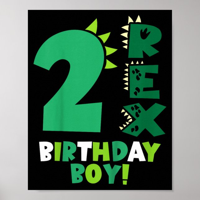 Barn 2 Rex födelsedags pojke två Rex dinosaurie Di Poster (Framsidan)