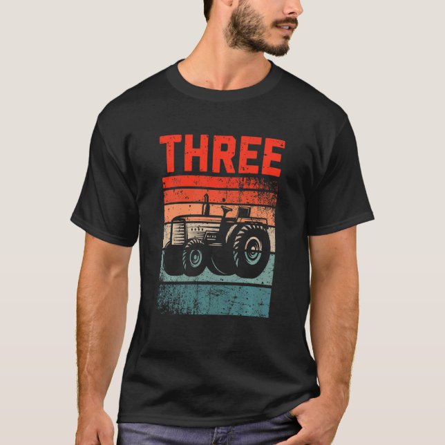 Barn 3 år gamla 3:e födelsedagstraktor Farmer Boys T Shirt (Framsida)