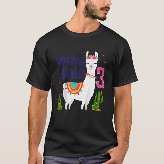 Barn 3 år gamla Llama Party-familjen 3 år gamla T Shirt (Framsida)