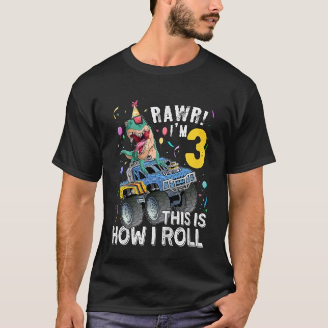 Barn 3 år gammal dosinosaur Rex Monster Lastbil 3: T Shirt (Framsida)
