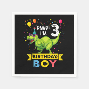 Barn 3 år gammal Shirt 3:e födelsedagstjälle T Rex Pappersservett