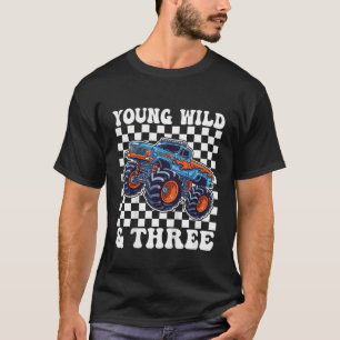Barn 3-års födelsedags monstertruck Ung vild och g T Shirt