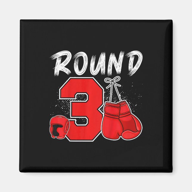 Barn 3:e boxing Födelsedagsfest 3 års gammal boxe Magnet (Framsidan)