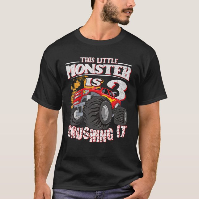 Barn 3:e födelsedag barn Den lilla monstern Lastbi T Shirt (Framsida)