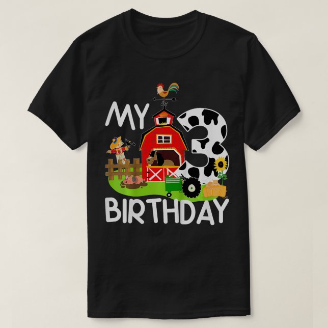 Barn 3:e födelsedag Farm Tractor Gris Horse Cow Ch T Shirt (Design framsida)