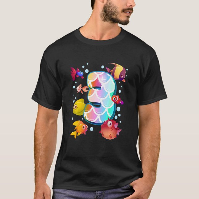 Barn 3:e födelsedag Regnbåge Fetra Popper Fisk T Shirt (Framsida)
