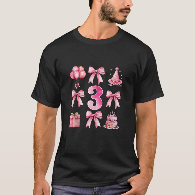 Barn 3:e födelsedag Rosa Coquette Bow 3 Yea T Shirt (Framsida)