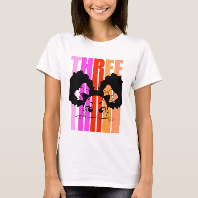 Barn 3:e födelsedag Svart flicka Afro Puffs Afric T Shirt (Framsida)