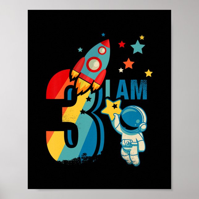 Barn 3:e födelsedagen Rymden Astronaut I äf 3 Poster (Framsidan)