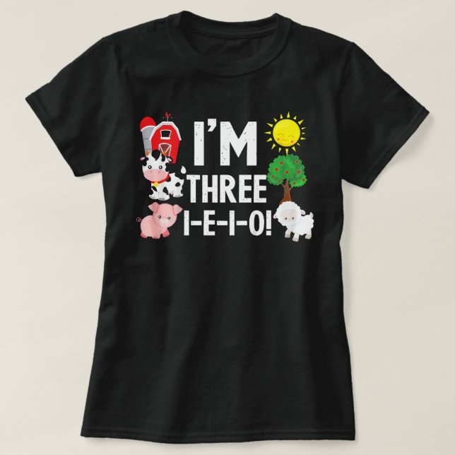 Barn 3-i-E-I-O-Födelsedagsfest 3 år T Shirt (Design framsida)