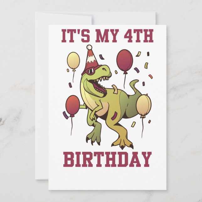 Barn 4 år dinosaurier födelsedag 4:e födelsedagsfi inbjudningar (Framsida)