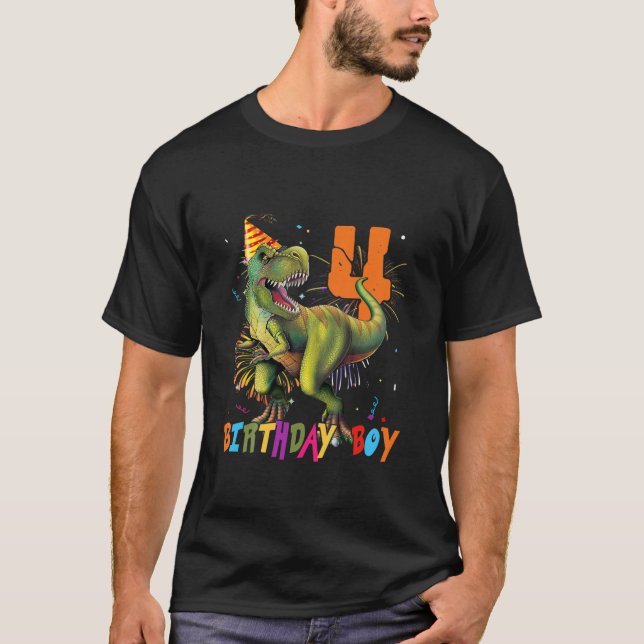 Barn 4 år gamla 4e födelsedagen Boy T Rex Dinosaur Shirt (Framsida)