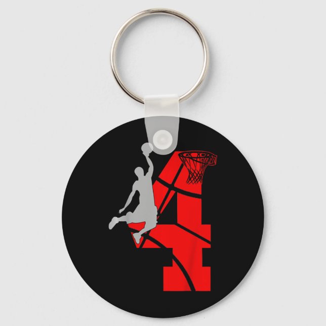 Barn 4 år gammal 4:e Basketball Birthday Party Nyckelring (Framsida)