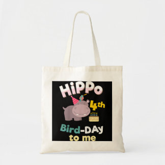 Barn 4 år Gammal Birthday Boy Gift Shirt Hippo Tygkasse
