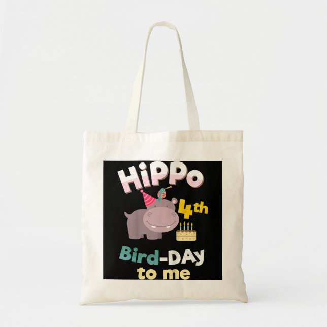Barn 4 år Gammal Birthday Boy Gift Shirt Hippo Tygkasse (Framsidan)
