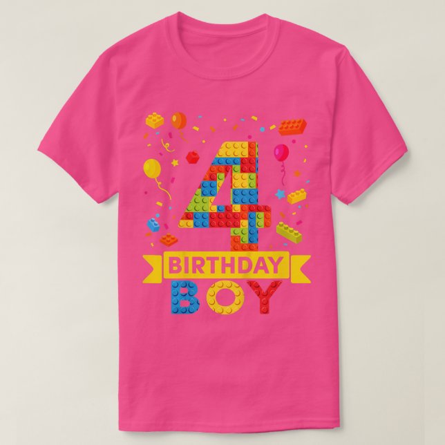 Barn 4 år gammal Byggnad Blocks 4e födelsedagen Bo T Shirt (Design framsida)