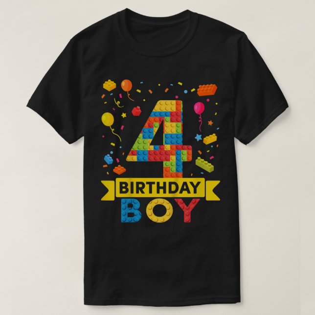 Barn 4 år gammal Byggnad Blocks 4e födelsedagen Bo T Shirt (Design framsida)