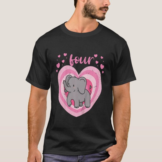 Barn 4 år gammal cute Elephant Birthday 4 B T Shirt (Framsida)