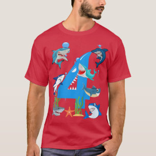 Barn 4 år gammal hajTheme Party 4:e födelsedag T Shirt