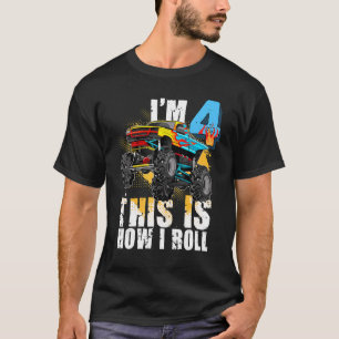 Barn 4 år gammal monster Lastbil 4e födelsedagen P T Shirt