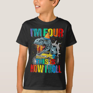 Barn 4 år gammal monster Lastbil Dinosaur Birthday T Shirt