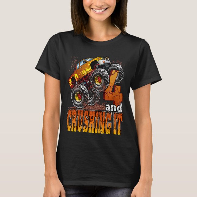 Barn 4 år gammal monster Lastbil födelsedag 4 och  T Shirt (Framsida)