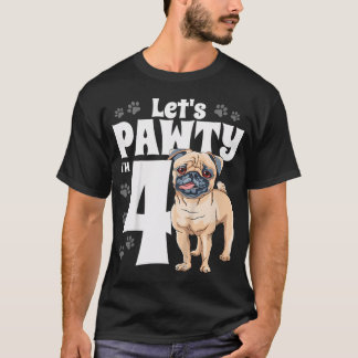 Barn 4 år gammal mops födelsedagsfest valp hund mo t shirt