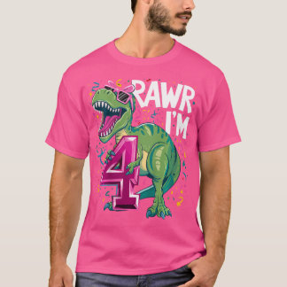 Barn 4 år gammal T Rex Dinosaur 4:e födelsedagsfli Shirt