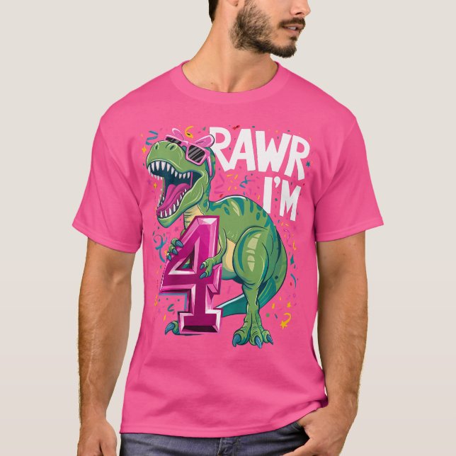 Barn 4 år gammal T Rex Dinosaur 4:e födelsedagsfli Shirt (Framsida)